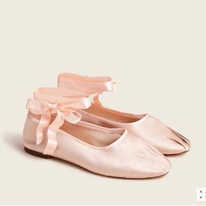 J crew Pleated satin ribbon-tie ballet flats
